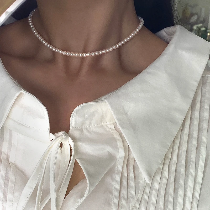 

2021 Fashion Aesthetic Initial White Beaded Imitation Pearl Choker Necklace For Women Jewelry Girl Gift