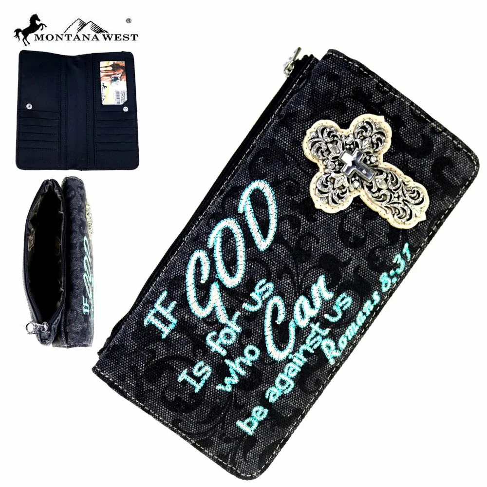 

Fashion Double Fold English Embroidery Cross Pattern Scripture Bible Verse Collection Wallet