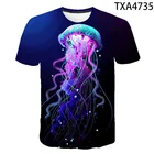 Новинка 2021, летняя футболка для мужчин и женщин с 3D-принтом морской медузы, Повседневная стильная футболка с коротким рукавом, 130-6XL