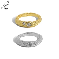 ssteel 925 sterling silver korean version design gold texture micro zircon ring for women engagement adjustable 2021 jewellery
