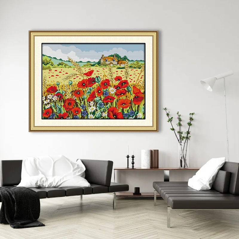 Набор для вышивки крестиком Мак 14 карат холст с принтом белая ткань 11 сделай сам