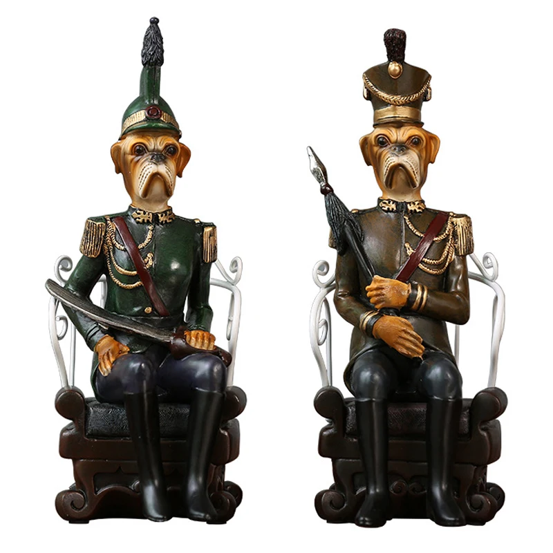 

America Country Sitting Officer Dog Abstract Sculpture Desktop Character Figurines Party Home Decoration Modern Business Gift