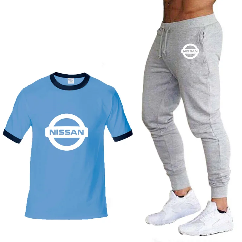 

Summer Men's T-Shirt Nissan Car Logo Printed casual Cotton Mens High Quality CottonT-Shirt+Pants Suit 2Pc