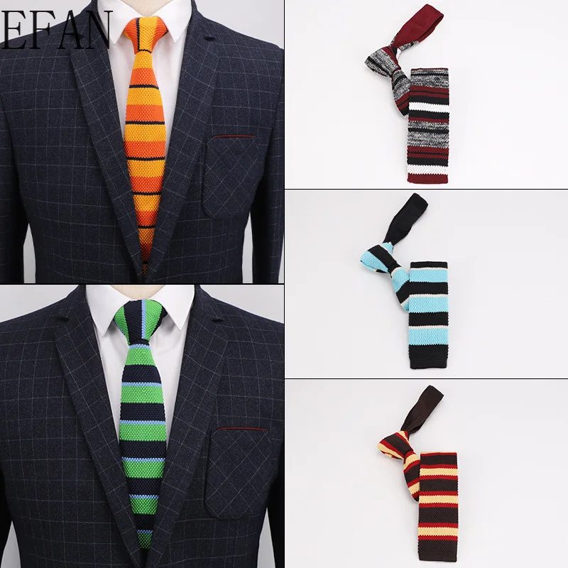 Мужские вязаные галстуки в полоску для отдыха 5 см модные обтягивающие с плоской