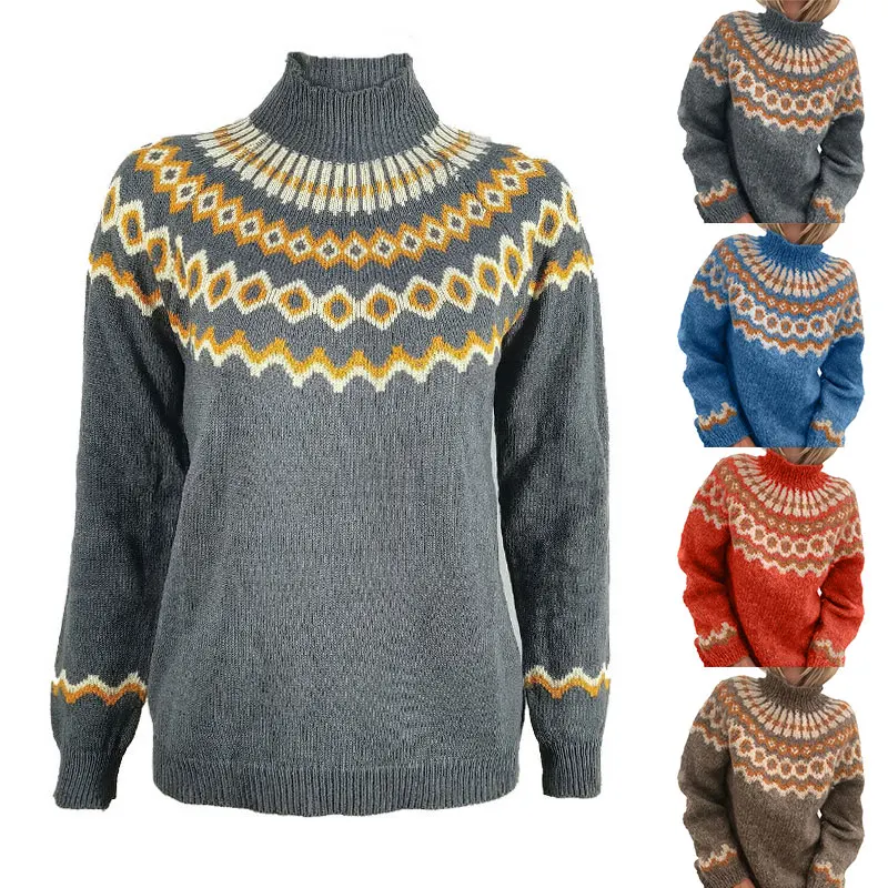 

Knitted Sweater Women Hot Turtleneck Pullover Autumn Winter All-Match Base Sweater Fashion Warmth Soft Jacquard Knitted Sweater