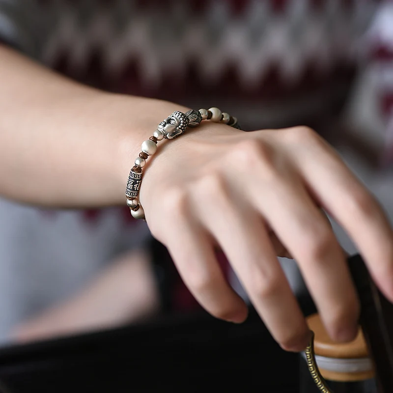 Веревочный браслет ZABRA из серебра 999 пробы с бусинами Будды для мужчин и женщин