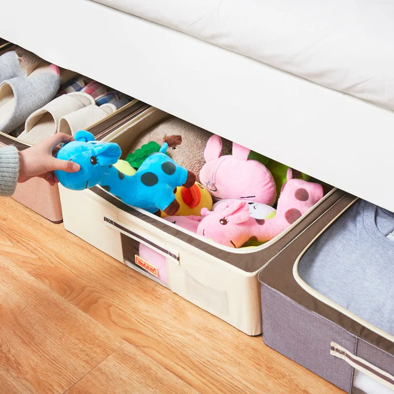 

Oxford Cloth Storage Bin Under The Bed Shoes Toys Clothes Book Storage Box Folding Wardrobe Lid Organizer Socks Bra Storage Box