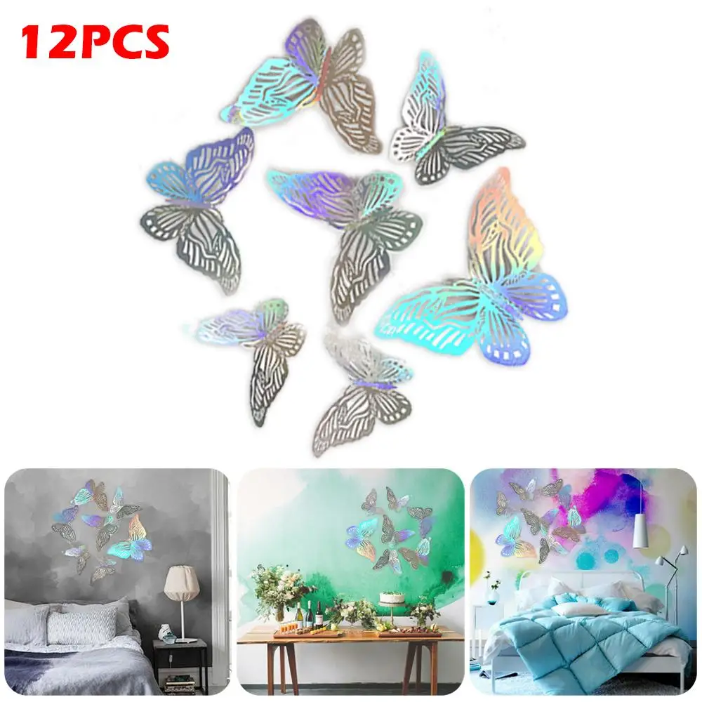 

12 PCS 3D butterfly wall stickers 5 different rainbow colors butterfly wall decal art decoration home wedding party background