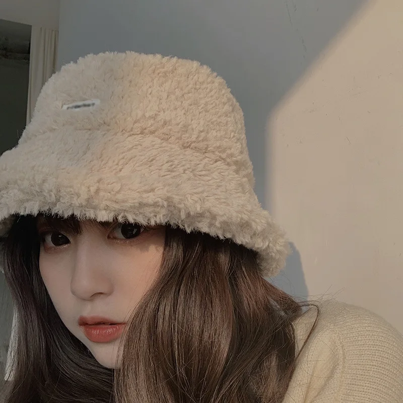 

Korean playful hat children autumn and winter lamb Plush fisherman's hat