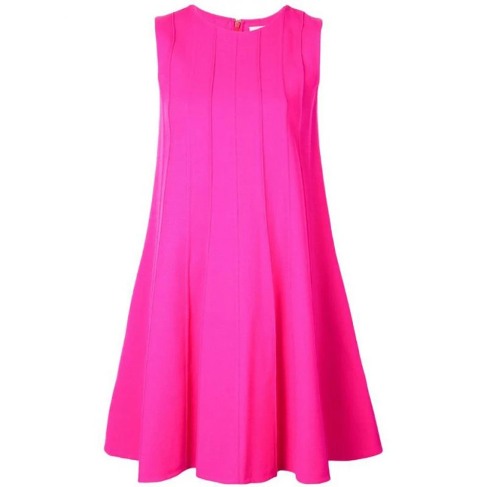 

Ailigou Women'S Summer New Women'S Round Neck Pleated Mini Dress Pleated Elegant A Line Loose Rose Red Sexy Party Dress