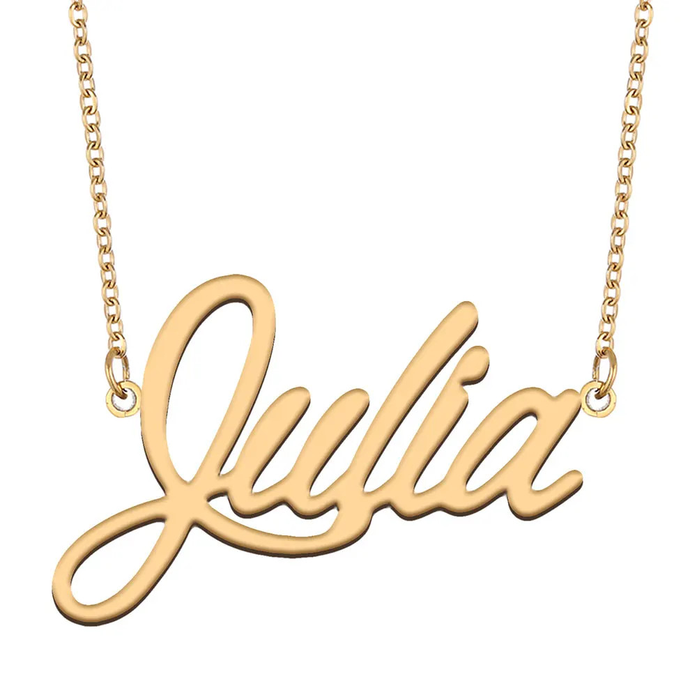 

Julia Nameplate Necklace for Women Stainless Steel Jewelry Gold Plated Name Chain Pendant Femme Mothers Girlfriend Gift