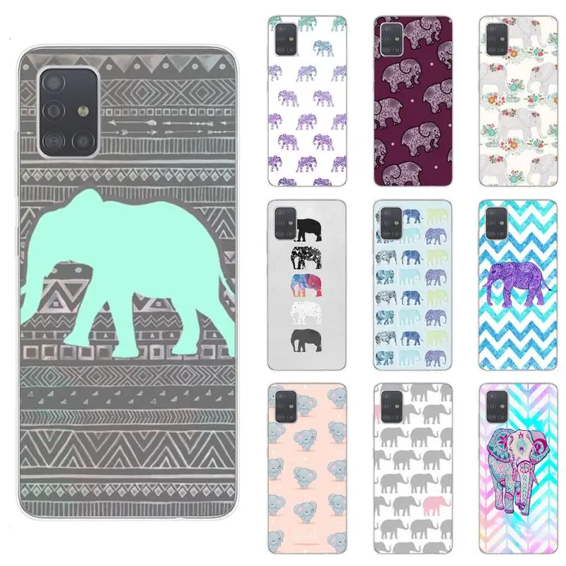 

elephants Pattern Collage tribal Phone Case For Samsung S5 S6 S7 S8 S9 S10 S20 plus lite A51 A71 A21S Transparent Cover