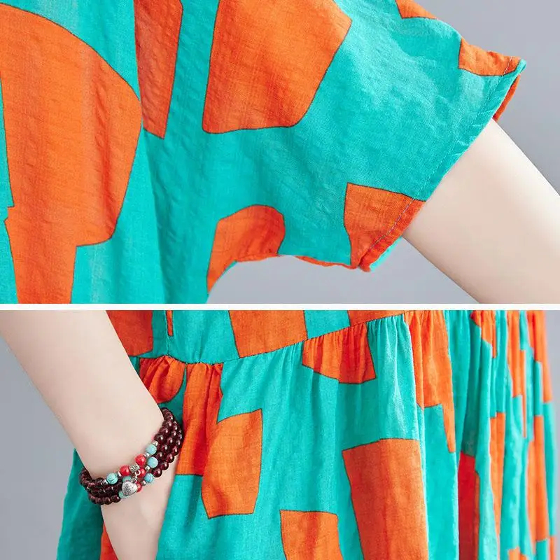 

Plus Size Summer Beach Long Dress Women Oversized Geometric Print Ladies Dresses Cotton Boho Casual Woman Dress Robe Femme 2021