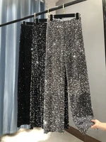 shiny sequins pants women autumn and winter thickening korean wide leg trousers long leg draping elastic waist fashion 2021