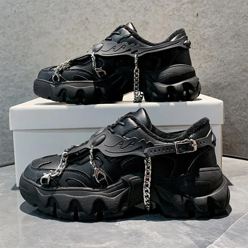 

New 2020 Leather Womens Ladies Ankle Boots Mid Heel Lace Up Worker Army Black Goth Shoes Autumn Sexy Chain High Quality Footwear