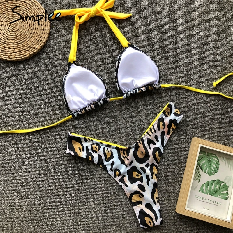 Винтажный купальник Simplee с леопардовым принтом женский из бюстгалтера и стрингов