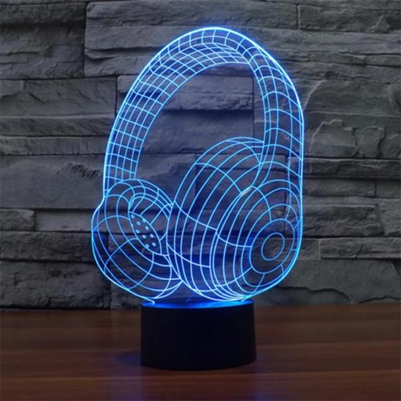 3D LED Night Light colourful Earphone Shape Changing LED Night Light Table Lamp 7 Colors Touch Optical Illusion Table Lamp