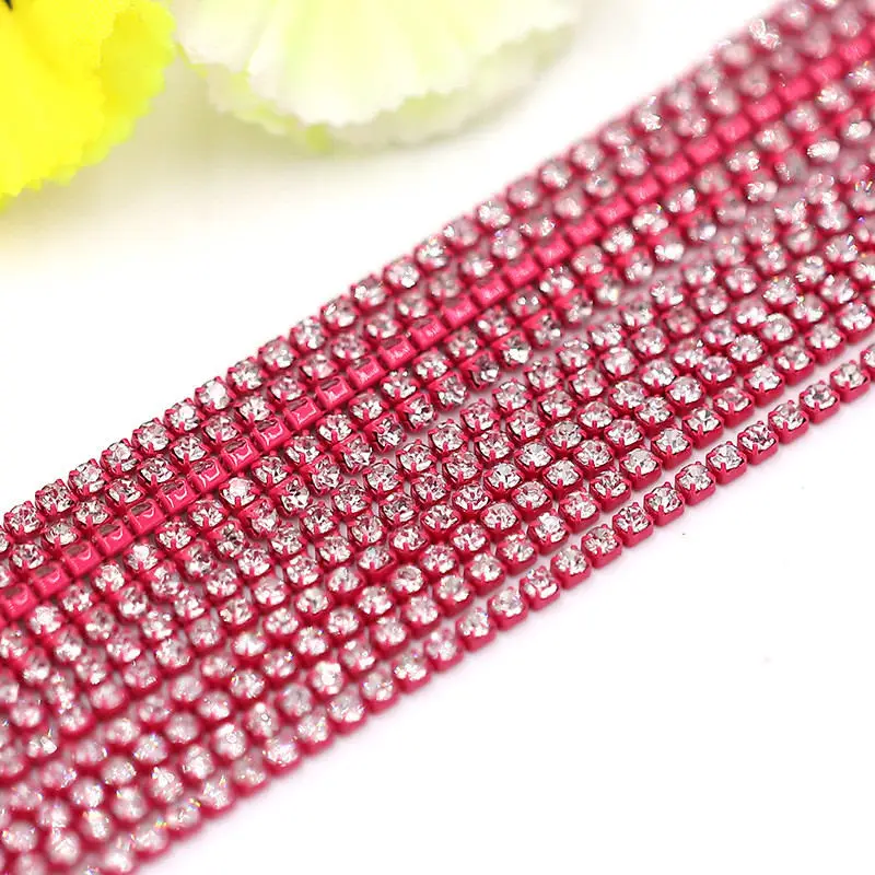 Crystal glass Rhinestone Chain with Colorful bottom sew on stone Cup Chain Gule on Rhinestone Trim DIY  Accessories