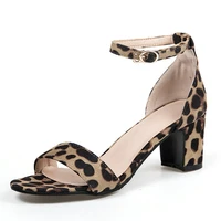 coolulu women mid heel sandals open toe leopard sandals ankle strap animal print summer shoes casual sandals size 33 44