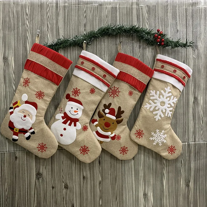

Hot XD-4 Pcs Christmas Stocking for Xmas Classic Decoration Fireplace Hanging Ornaments Holiday Decor