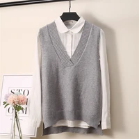 v neck knitted vest womens sweater autumn and winter new korean loose wild sweater vest sleeveless sweater