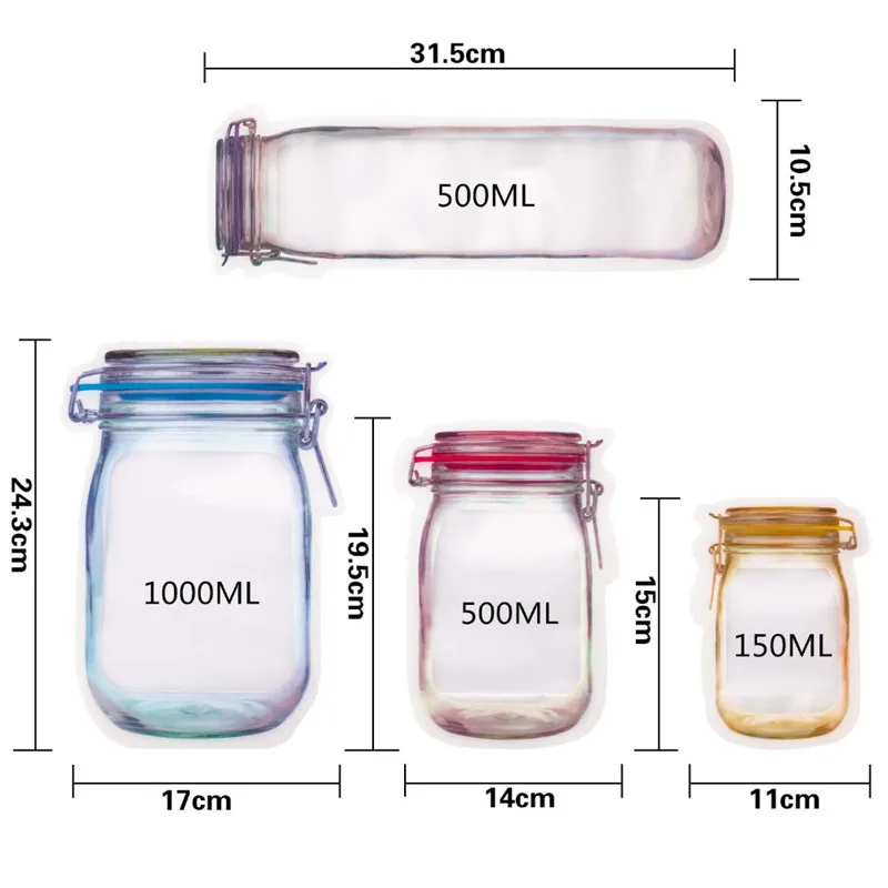 

Mason Jar Bag Storage Tank Food Container Snack Storage Bag Reusable Portable Nut Candy Biscuit Snack Ziplock Bag Eco Friendly