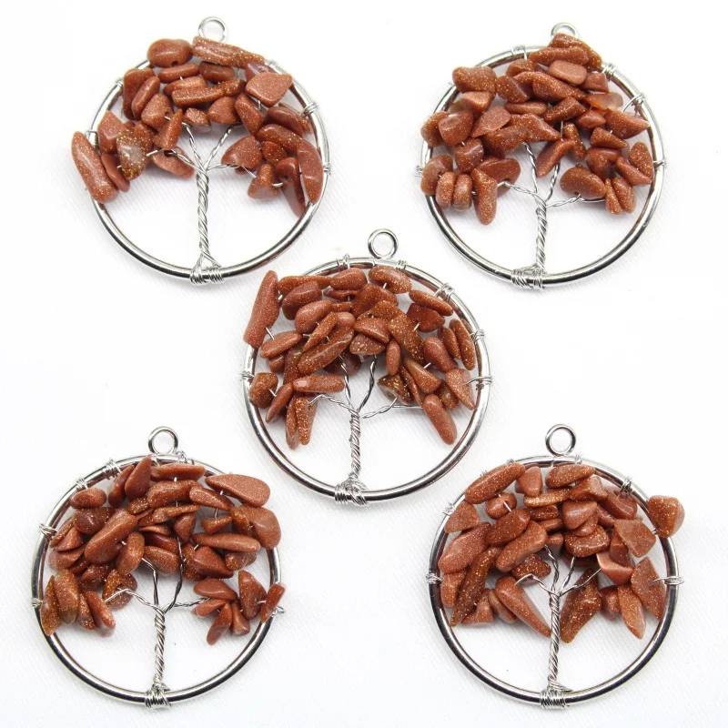 

Wholesale 15pcs 30MM Tree of Life Chakra Reiki Healing Mix Natural Sand Stone Pendant for DIY Jewelry Making Accessorie