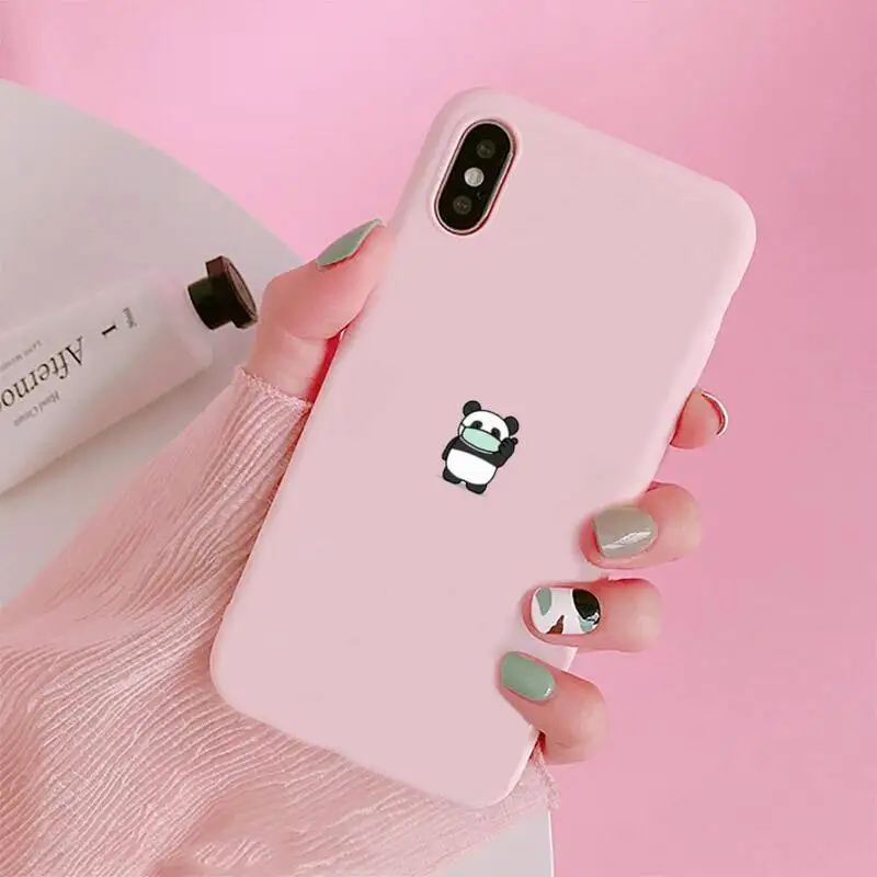 

Panda Cat Dinosaur pattern Phone Case Candy Color for iPhone 6 7 8 11 12 s mini pro X XS XR MAX Plus