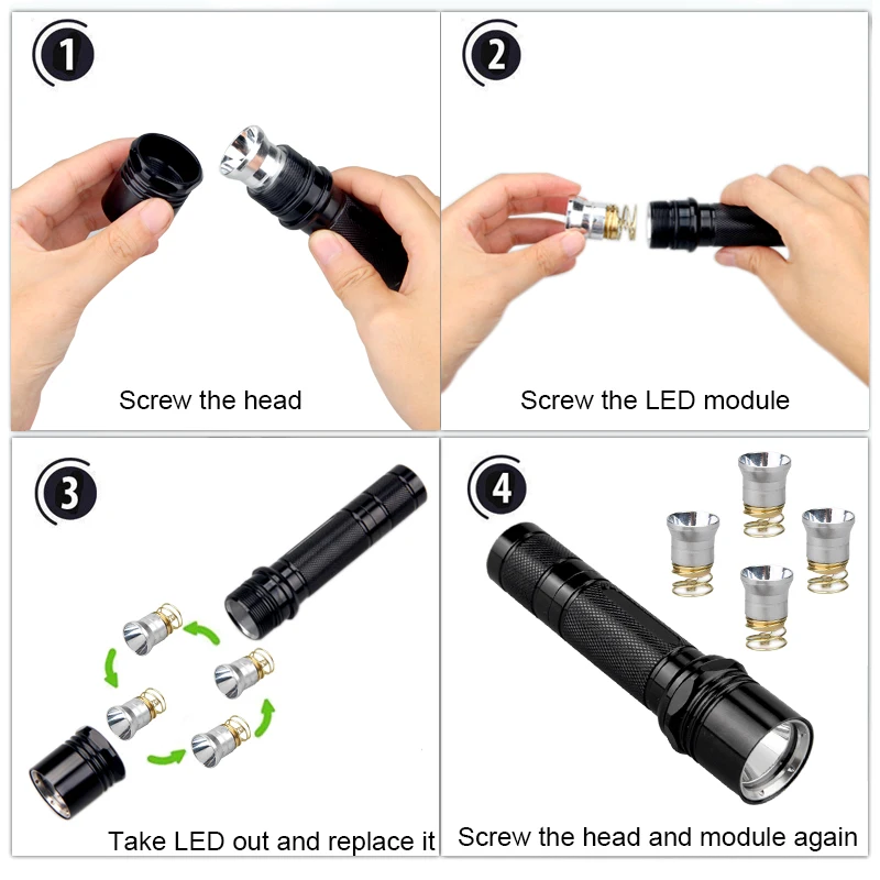 Тактический фонарь для самообороны охотничий 6P + красный/зеленый/фиолетовый