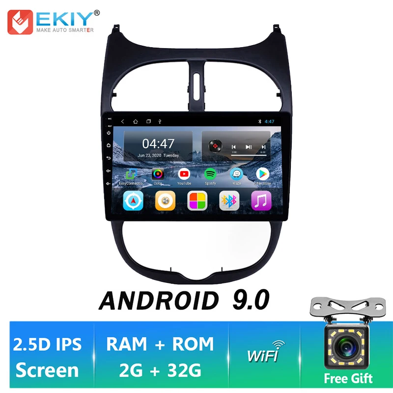 EKIY 2 DIN Android 9 0 Автомобильный GPS для Peugeot 206 2000 2014 2015 2016 мультимедиа 2.5D IPS навигация