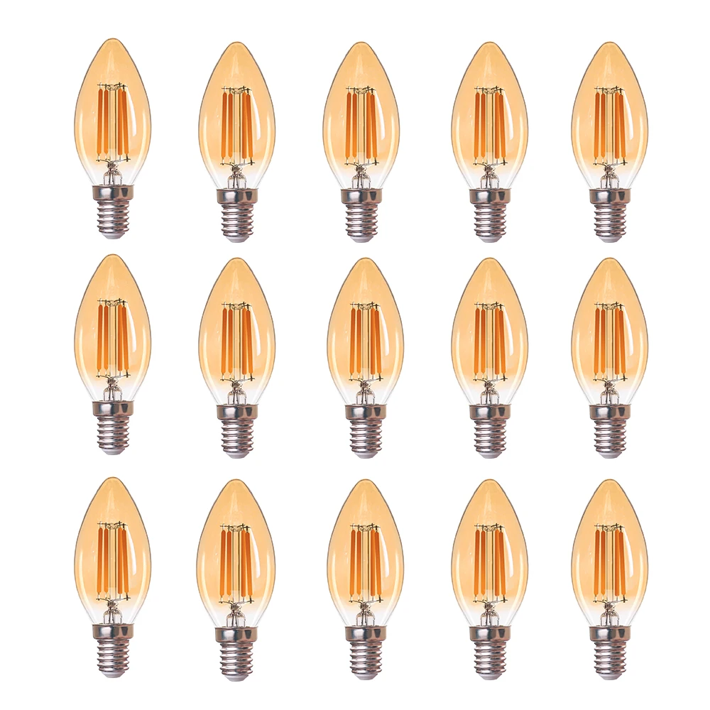 E14 Candle Led Bulb C35 4W Dimmable Led Filament Bulb 400 Lumens Amber Glass 220V 2200K Warm White Candelabra Antique Lamp