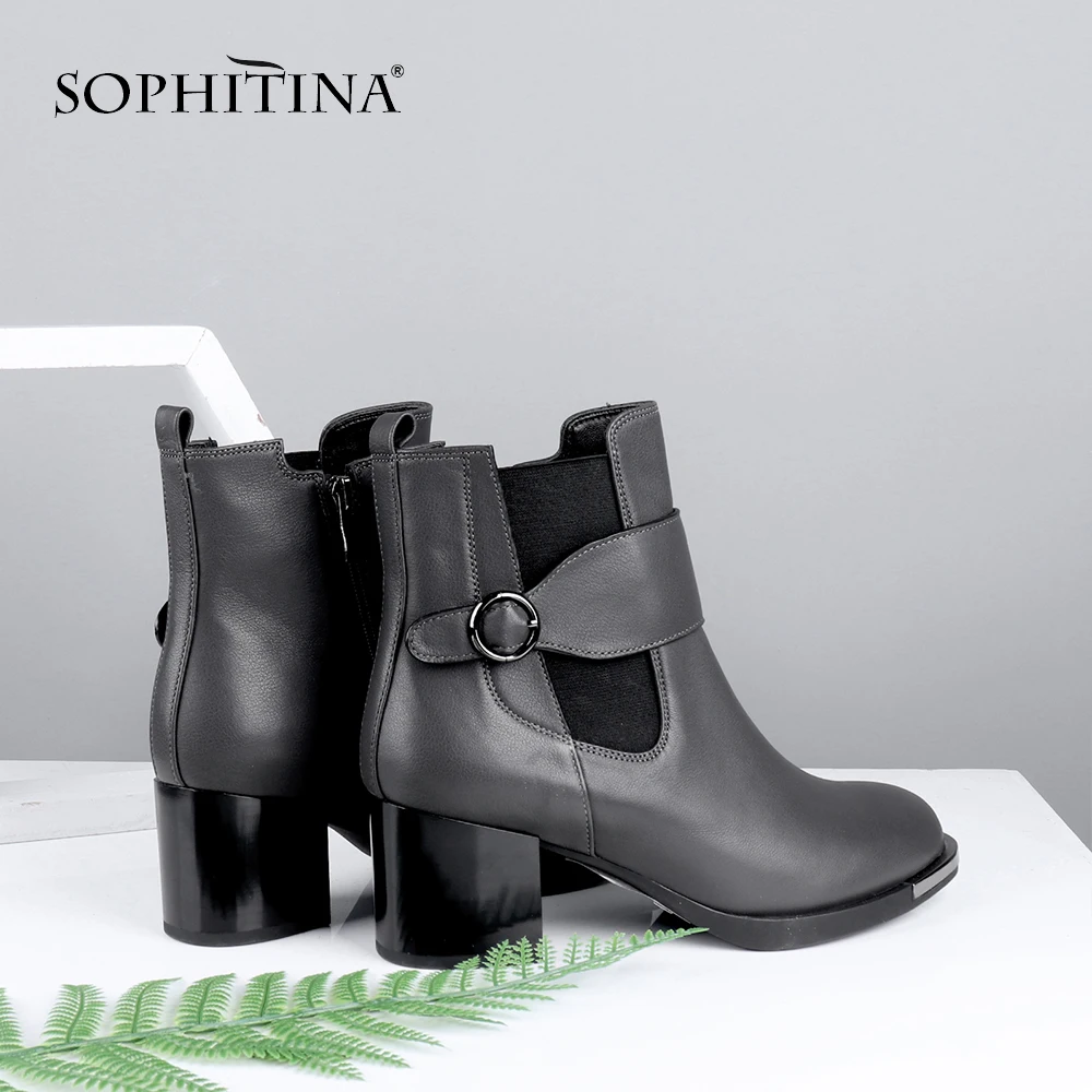 SOPHITINA/Новый дизайн Ботильоны из натуральной кожи с круглым носком на молнии