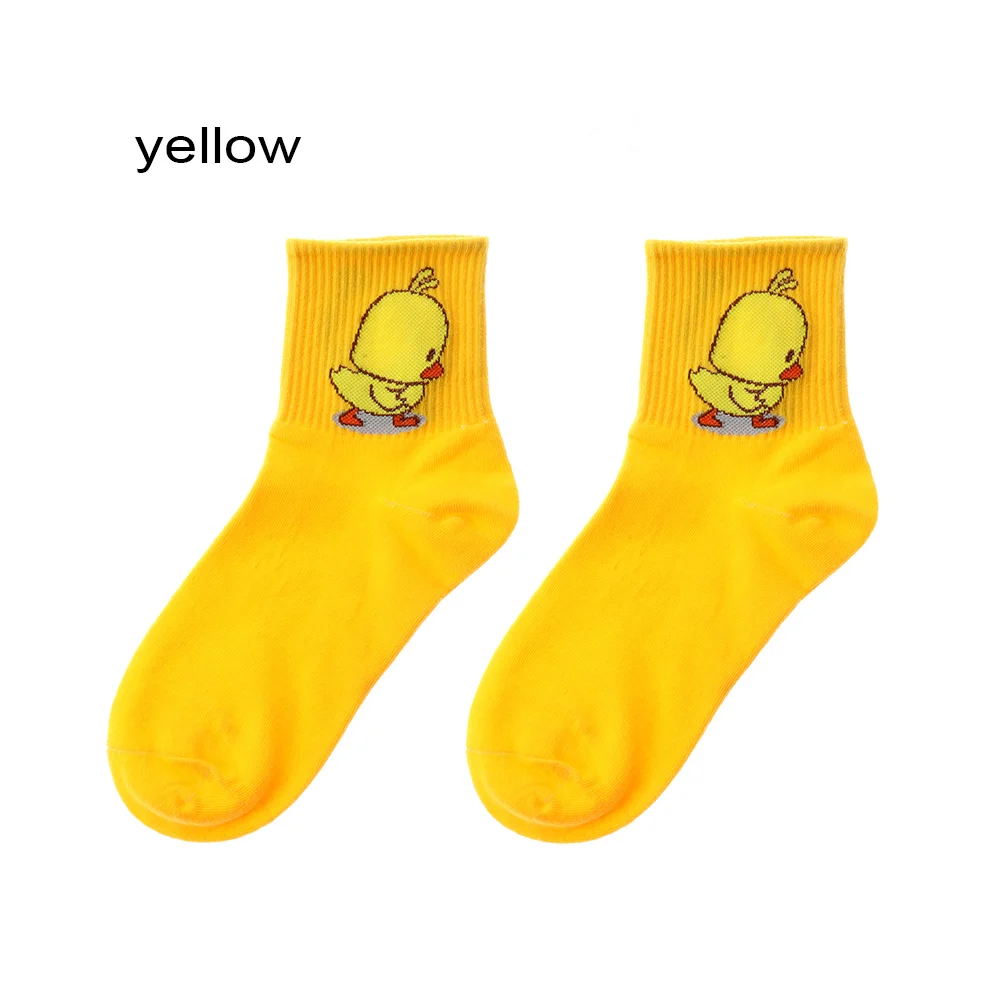 Yellow 1 пара милых Хлопковых Носков унисекс с вышитыми героями мультфильмов, танцевальные Чулочные изделия с желтой уткой в стиле хип-хоп, хипстерские забавные дышащие повседневные заниженные носки - Цвет: Yellow