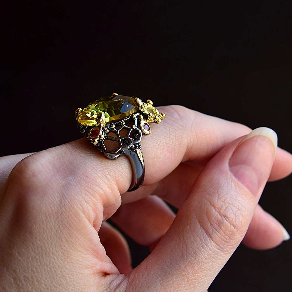 Последний большой овальный Золотой Кристалл CZ Кольцо желтый кубическая