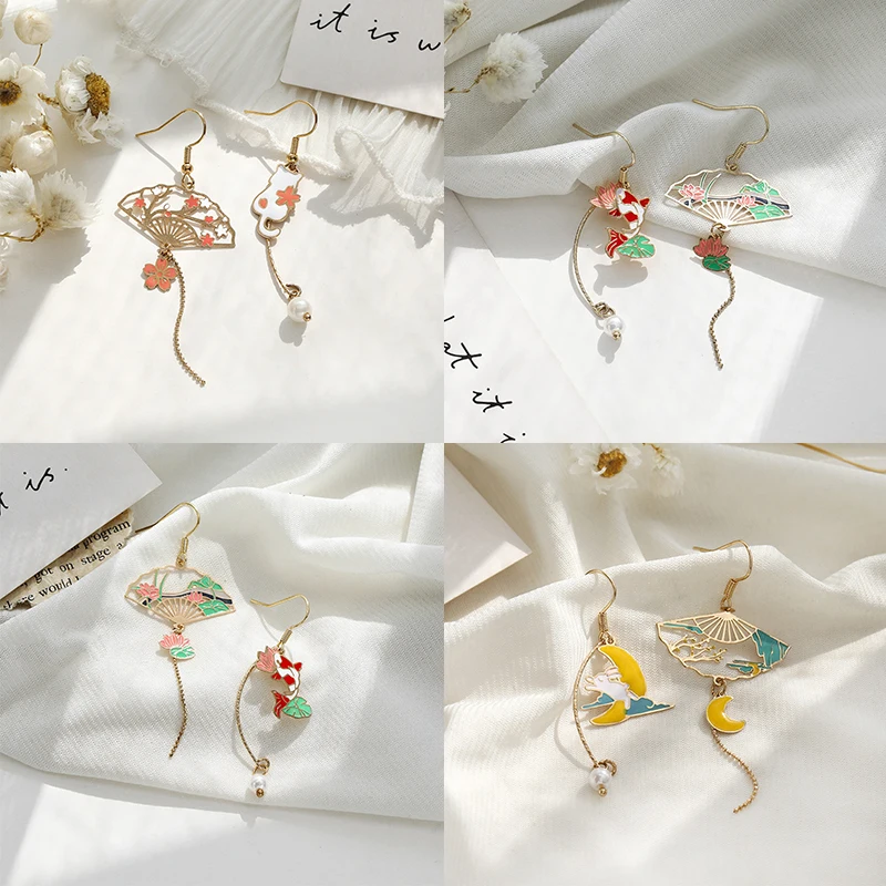 

Fashionable All-matched Jewelry Simplicity Popular Asymmetric Earrings Temperament Elegant Retro Silver Pin Fan Earrings