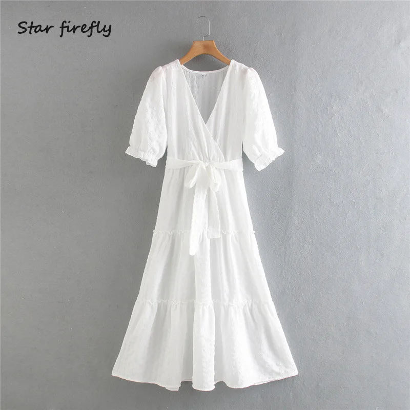 Женское платье с принтом в горошек Star firefly повседневное приталенное V образным