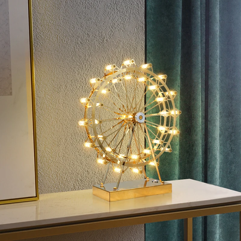 

Firework Spark Ball LED Night Light fixture Gold Stainless Steel Table Lamp Home Lighting Design Christmas Gift Ferris Wheel