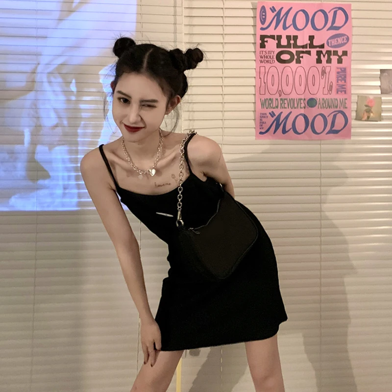 

Mazefeng 2020 New Simple Sexy Summer Dress Women Sleeveless Backless Party Clubwear Womens Sling Black Thin Dresses for Ladies