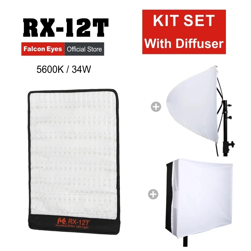 Falcon Eyes 34W Kit Photo Studio Video Light Portable LED Photography Lamp Flexible Interview Lighting RX-12T with Diffuser | Электроника