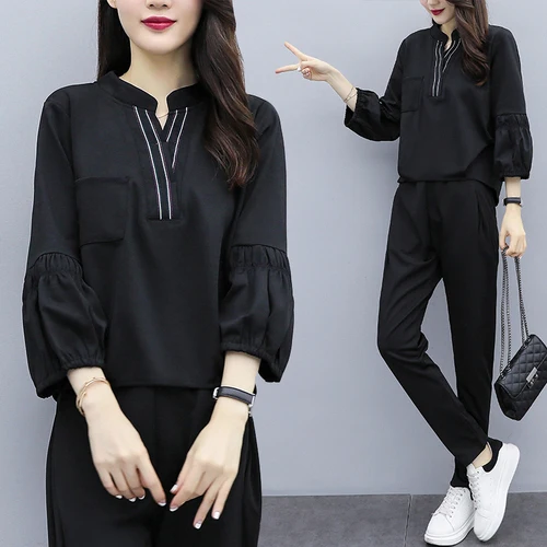 

Office Lady Lantern Sleeve Ensemble Femme Survetement Survetement Femme 2 Piece Women Two Piece Outfits