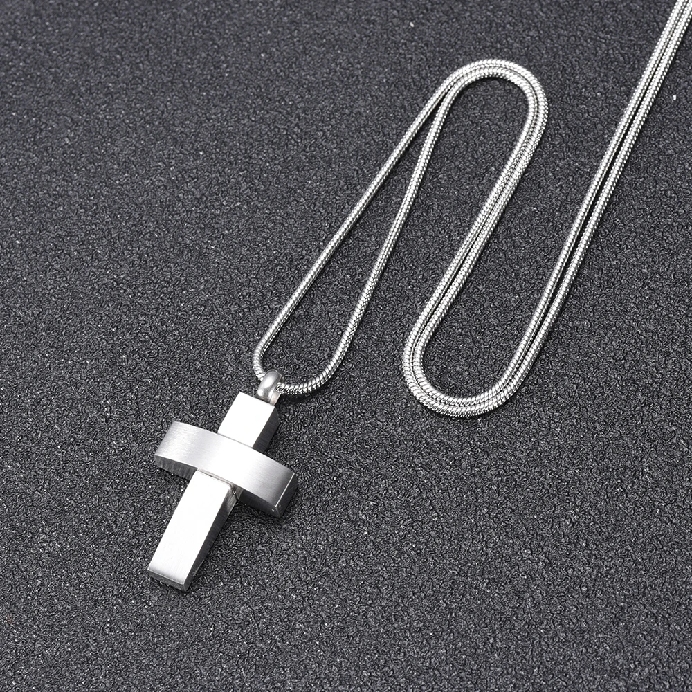

IJD9985 Stainless Steel Cremation Polish Cross Shape Keepsake Pendant for Ashes Urn Memorial Souvenir Necklace Jewelry