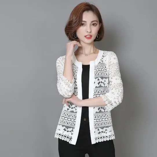 Новинка 2020 летнее женское тонкое кружевное пальто с рукавом 3/4 открытой строчкой