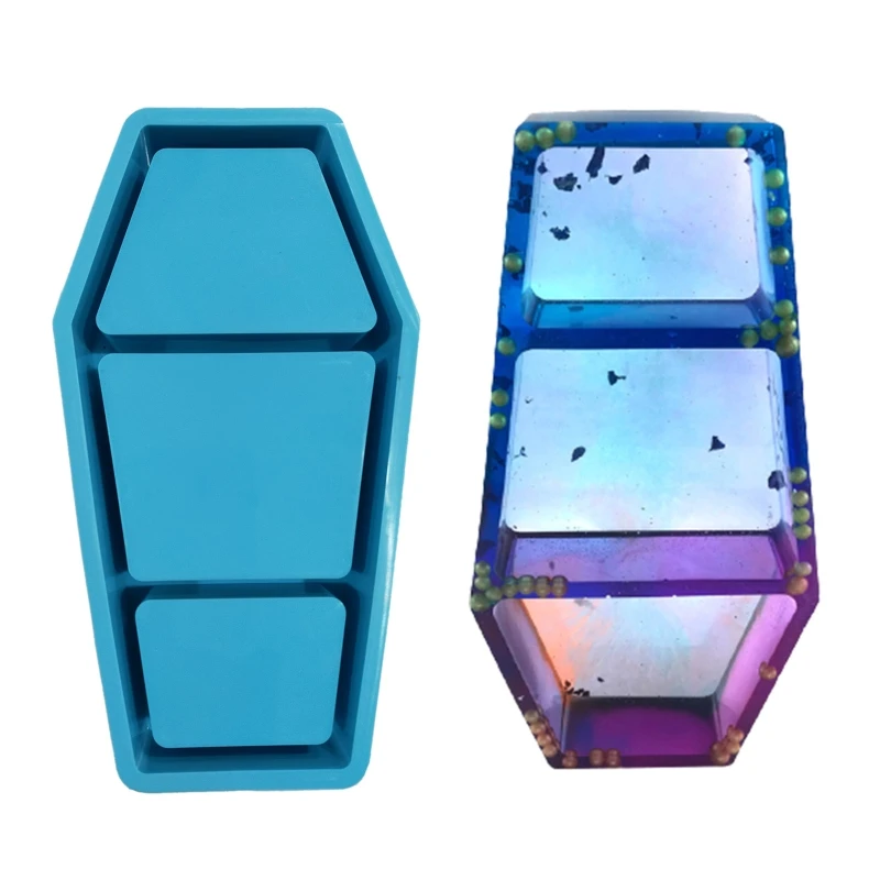 Halloween Coffin Box UV Crystal Epoxy Mold Casket Jewelry Holder Storage Case Resin Silicone Mould DIY Crafts Mold