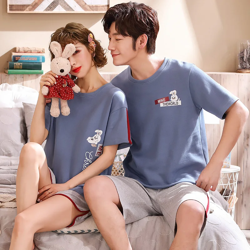 Летние хлопковые Пижамные комплекты с кроликом топ + серые шорты женские