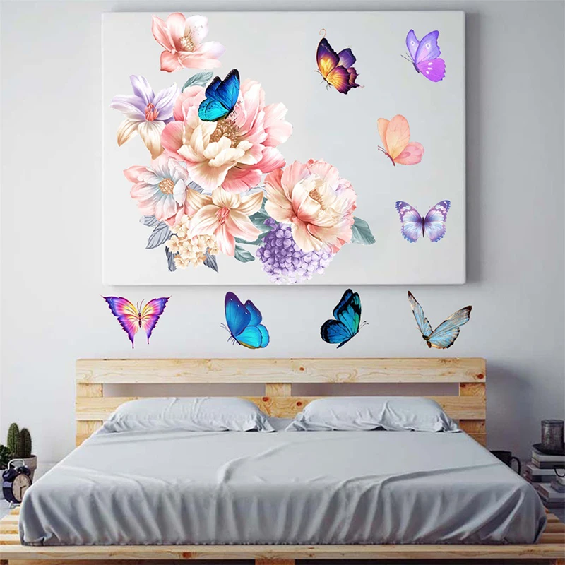 

Красочные пионы бабочки цветок наклейки на стену для гостиной спальни ТВ прикроватный фон украшение дома