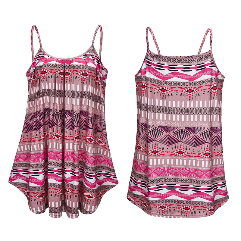 Женский топ без рукавов на тонких бретелях с круглым вырезом и цветочным принтом