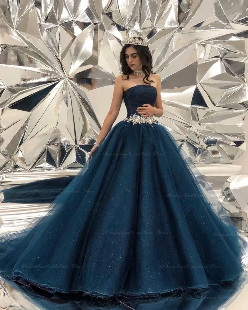 

Ball Gown Princess Quinceanera Dresses 2021 Navy Blue Girls Beaded Masquerade Sweet 16 Dress Plus Size vestidos de 15 anos