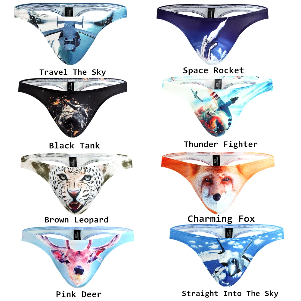Брендовое леопардовое нижнее белье с 3D принтом мужские Мультяшные стринги
