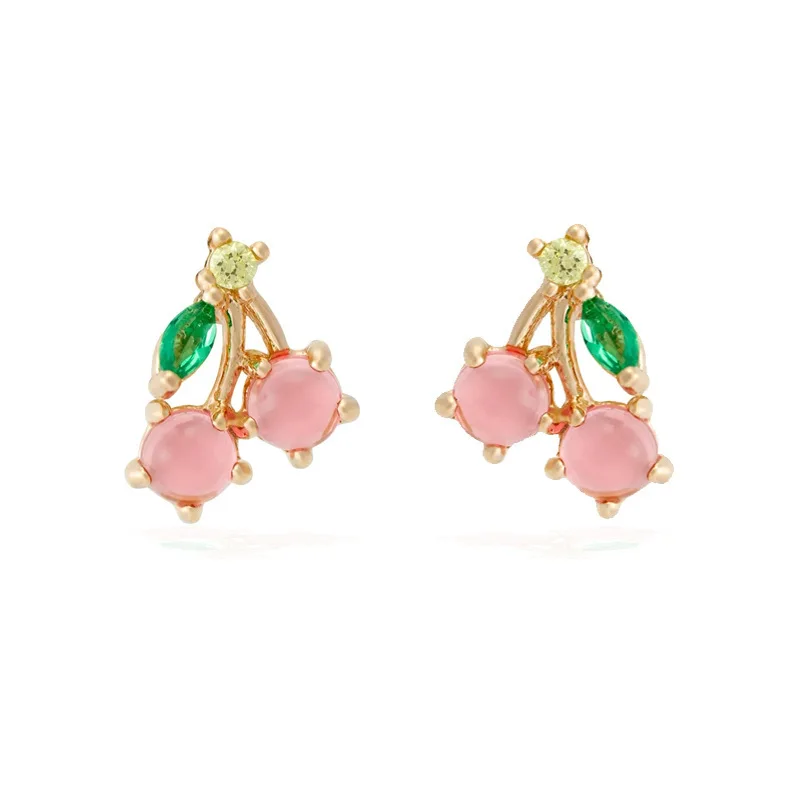 

Ins Hot Sale 14K Real Gold Plated Cute Fruit Stud Earrings for Women Apple Cherry Heart AAA Cubic Zircon CZ Earrings