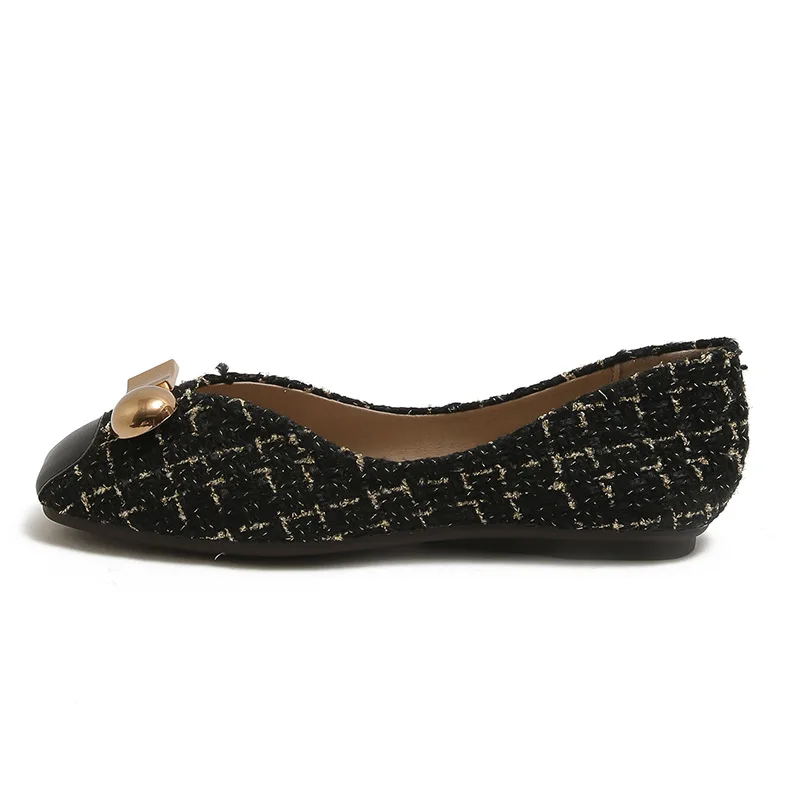 

2021 New Square Toe Flats Shoes Women Slip On Loafers Comfortable Ballet Women Flat casual Shoes Metal Button Shoe Size 33-43